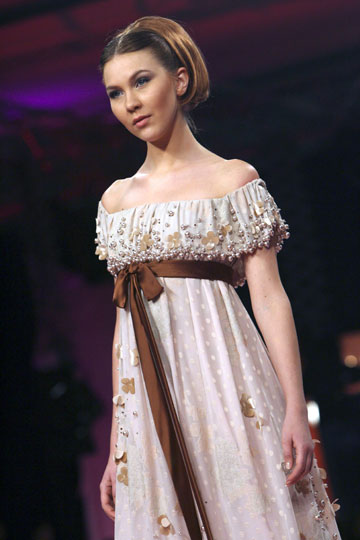 A model presents a creation from Lebanese designer Georges Hobeika's Spring/ Summer 2007 collection during 