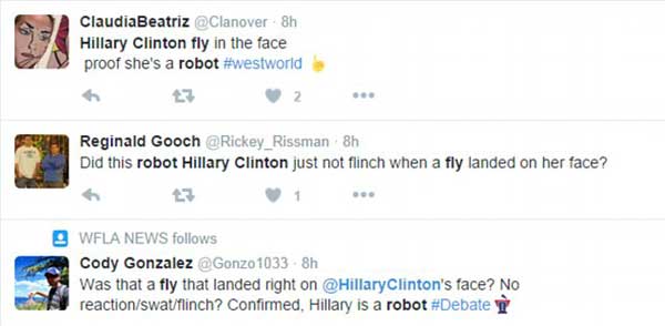 網(wǎng)友炸了：蒼蠅落在臉上也無感，希拉里是機器人？