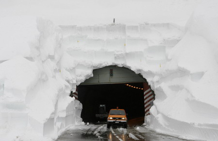 Tunnel comes out of snow stack