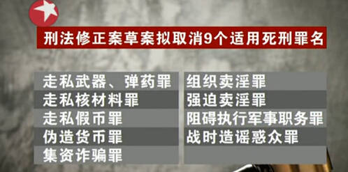 刑法修正案擬取消9個“死刑罪名”